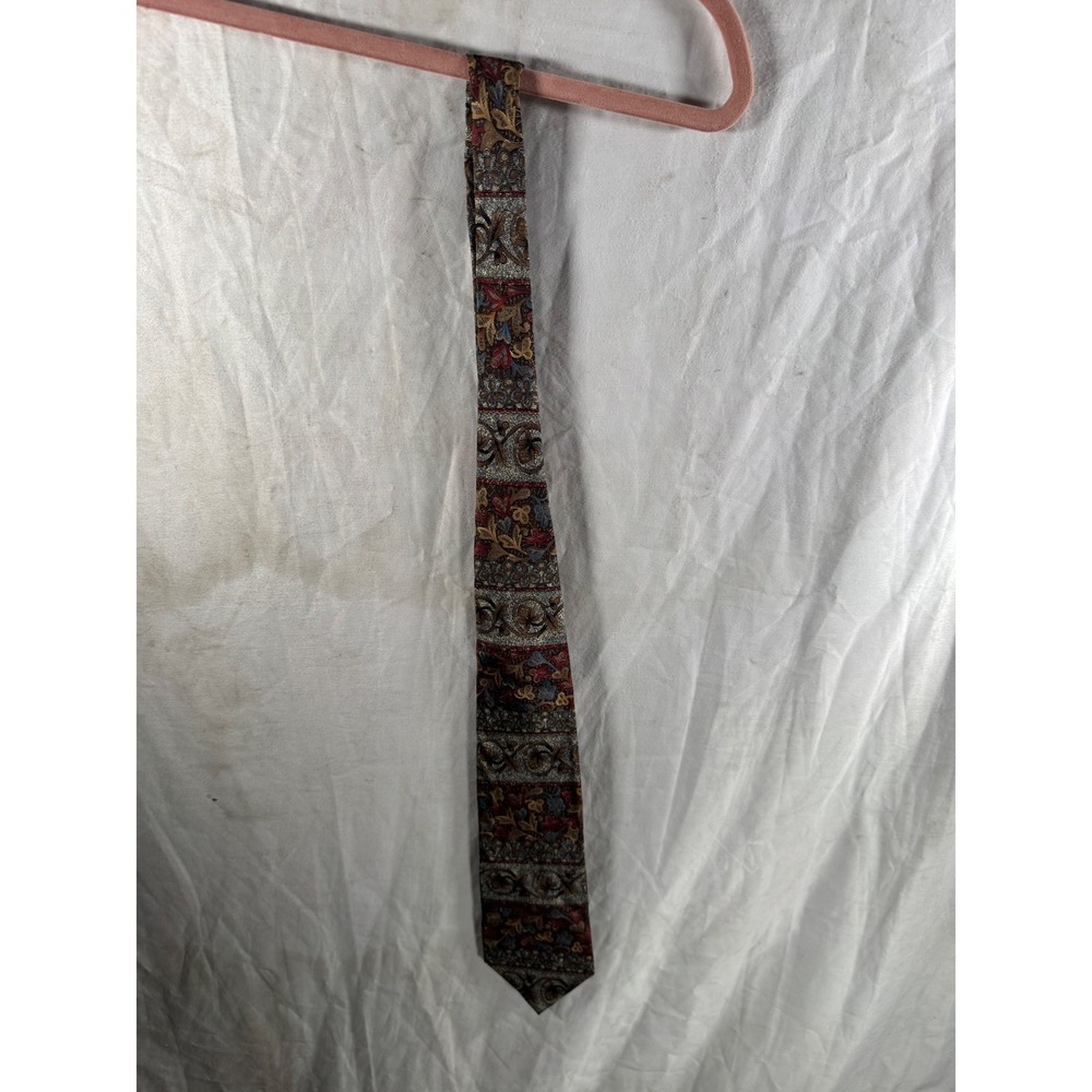 Bill Blass Mens Silk Blend Floral Tapestry Necktie Burgundy Gold Blue New Tag